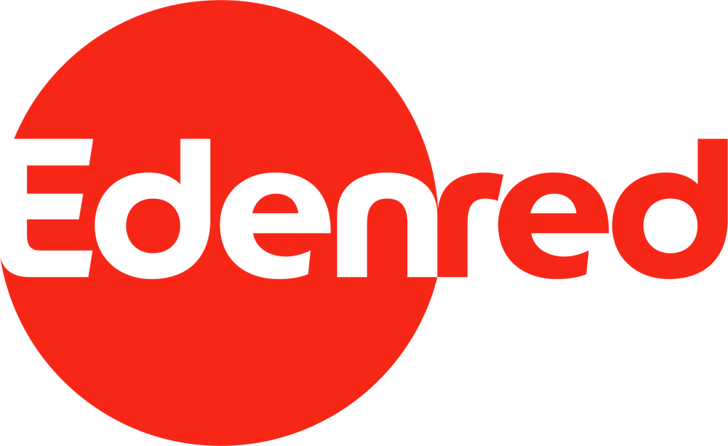 Logo di Edenred con testo nero sullo sfondo di un grande cerchio rosso, allineato a sinistra di Eden.
