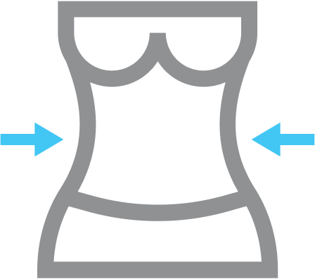 Illustrazione di una silhouette femminile con frecce che indicano il restringimento della vita.